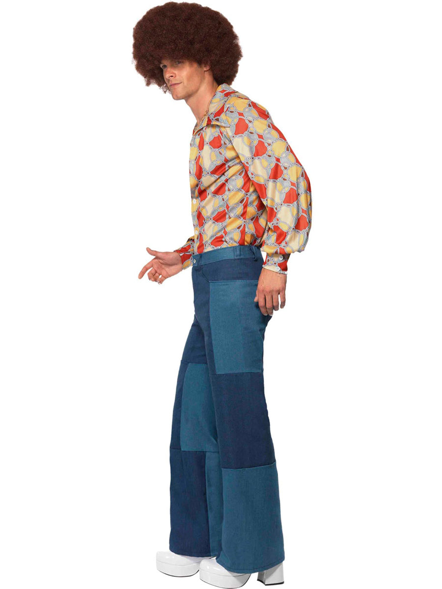 Retro Days Mens Hippie Patchwork Denim Costume - Side Image