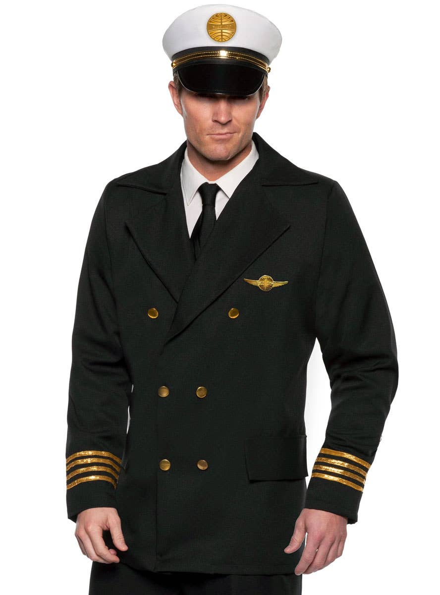 Image of Pan Am Airways Licensed Men's Black Pilot Costume - Alternate Image