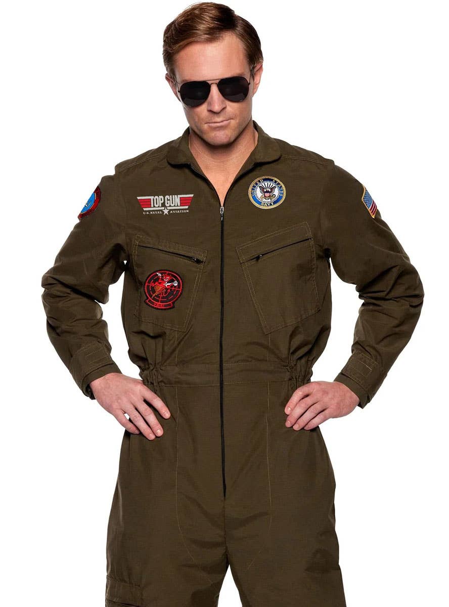 Image of Top Gun Men's Licensed Pilot Flight Suit Costume - Close Up Image