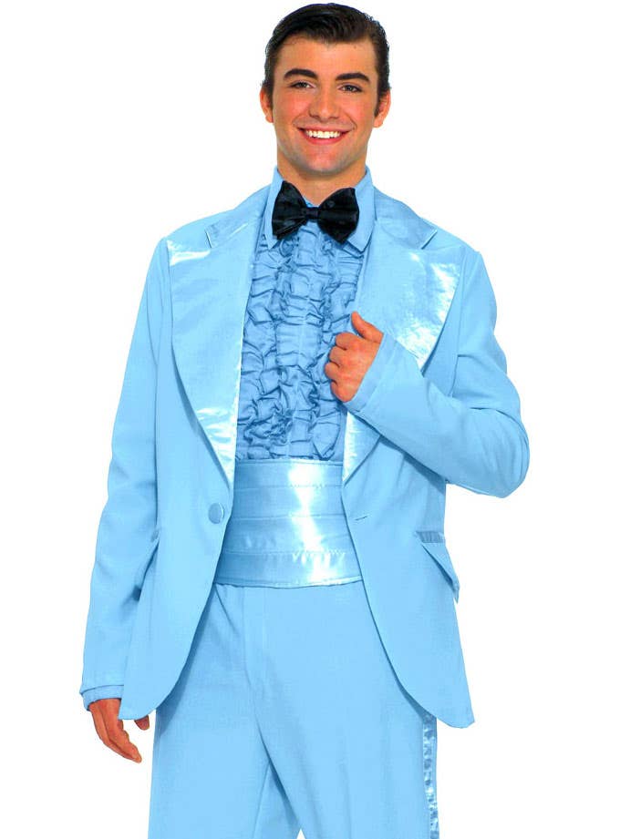 50s Dress Up Prom King Blue Suit Fancy Dress Costume - Close Image