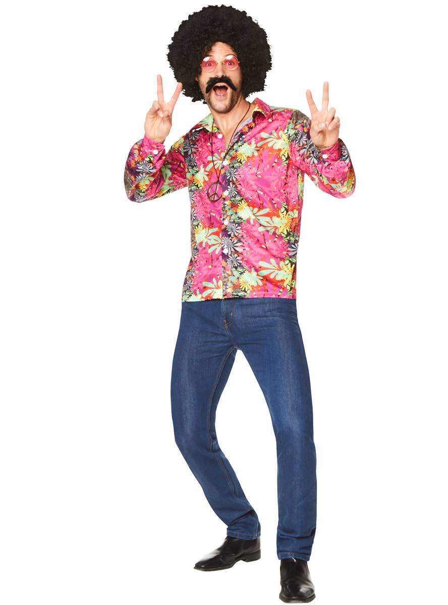 Floral Pink 1970's Hippie Costume Shirt for Men - Alternative Image