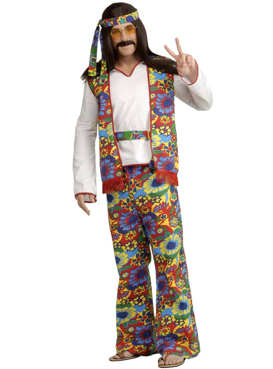 Image of Flower Power Men's Plus Size Hippie Dippie Costume