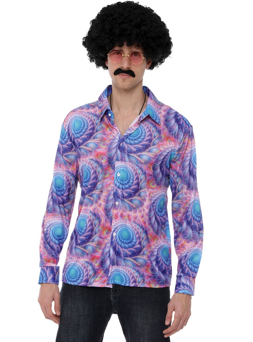 Image of Boho Men's 70s Purple Disco Costume Shirt - Close Image