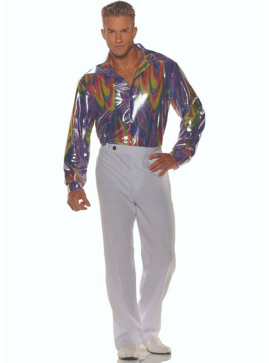 Image of Metallic Rainbow Swirl Men's 1970s Disco Costume Shirt