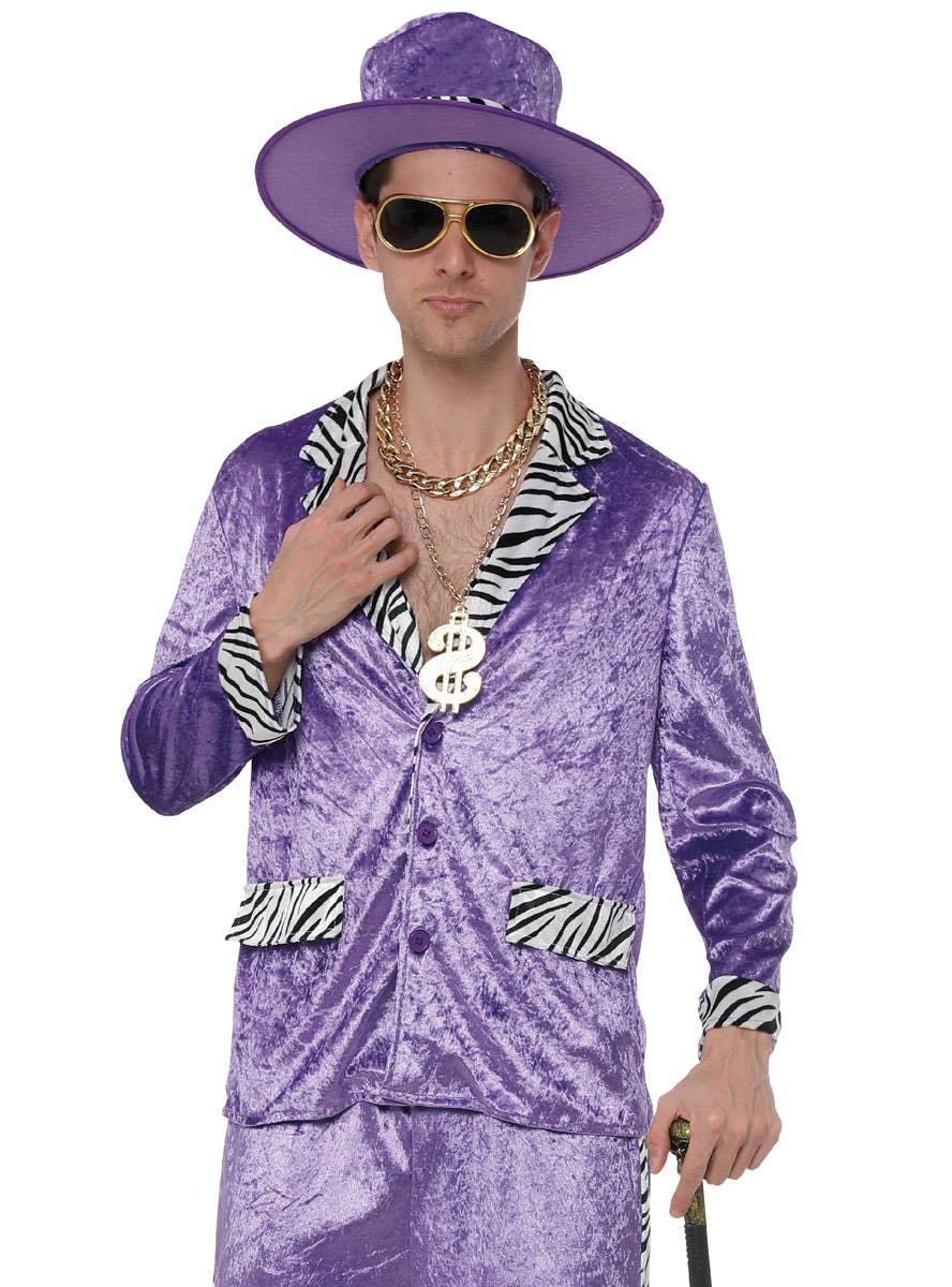 Image of Slick Purple Velvet 80s Pimp Men's Costume - Close Image