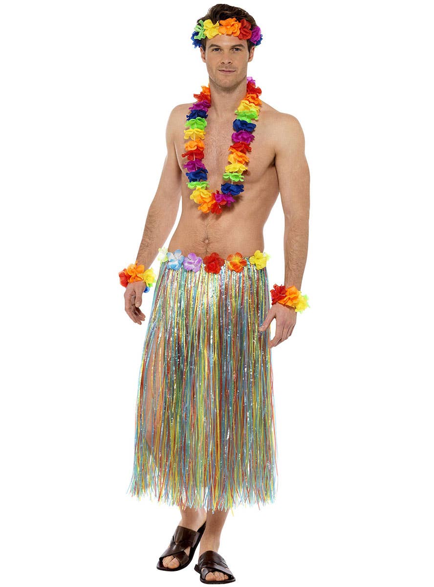 Image of Rainbow Hawaiian Flower Lei Accessory Set - Full Image