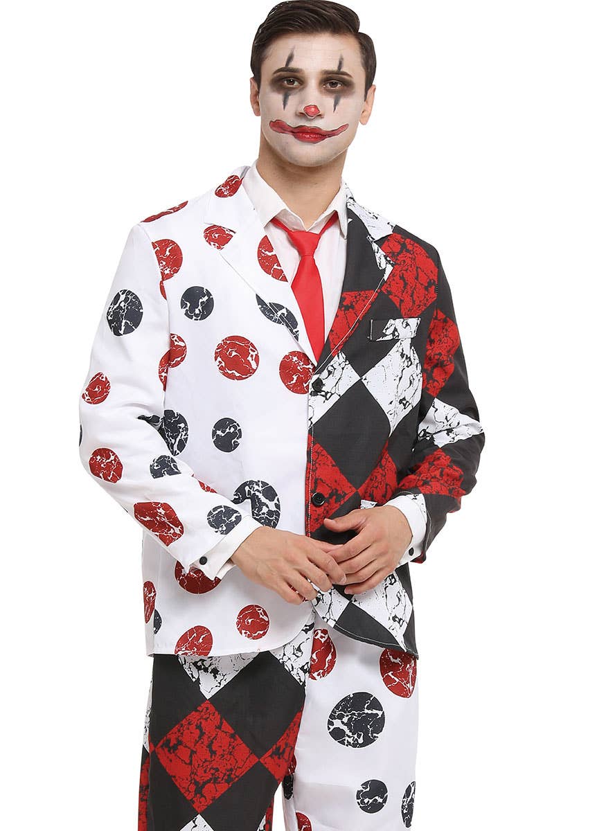 Image of Evil Clown Print Men's Halloween Suit Costume - Close Image