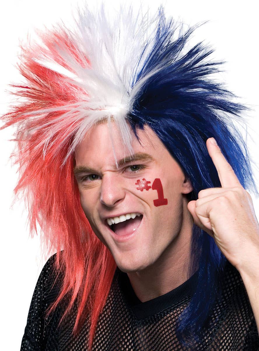 Image of Sports Fanatic Red White And Blue Men's Costume Wig