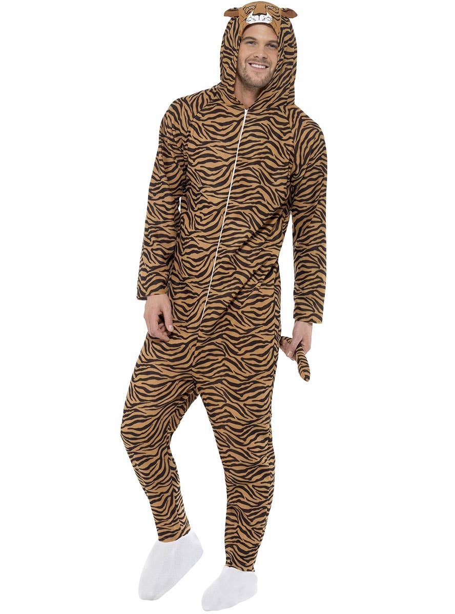 Image of Striped Tiger Men's Onesie Costume - Front Image