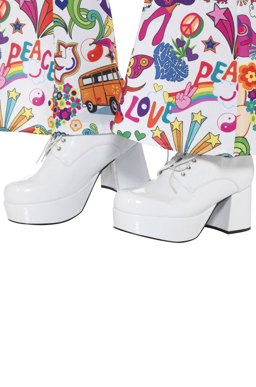 Mens White 70's Platform Disco Costume Disco Shoes