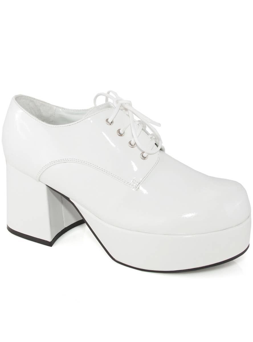 Mens White Patent Platform 70s Disco Costume Shoes - Alternate Image