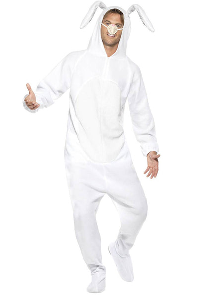 Image of Cheery White Bunny Rabbit Men's Costume Onesie - Front View