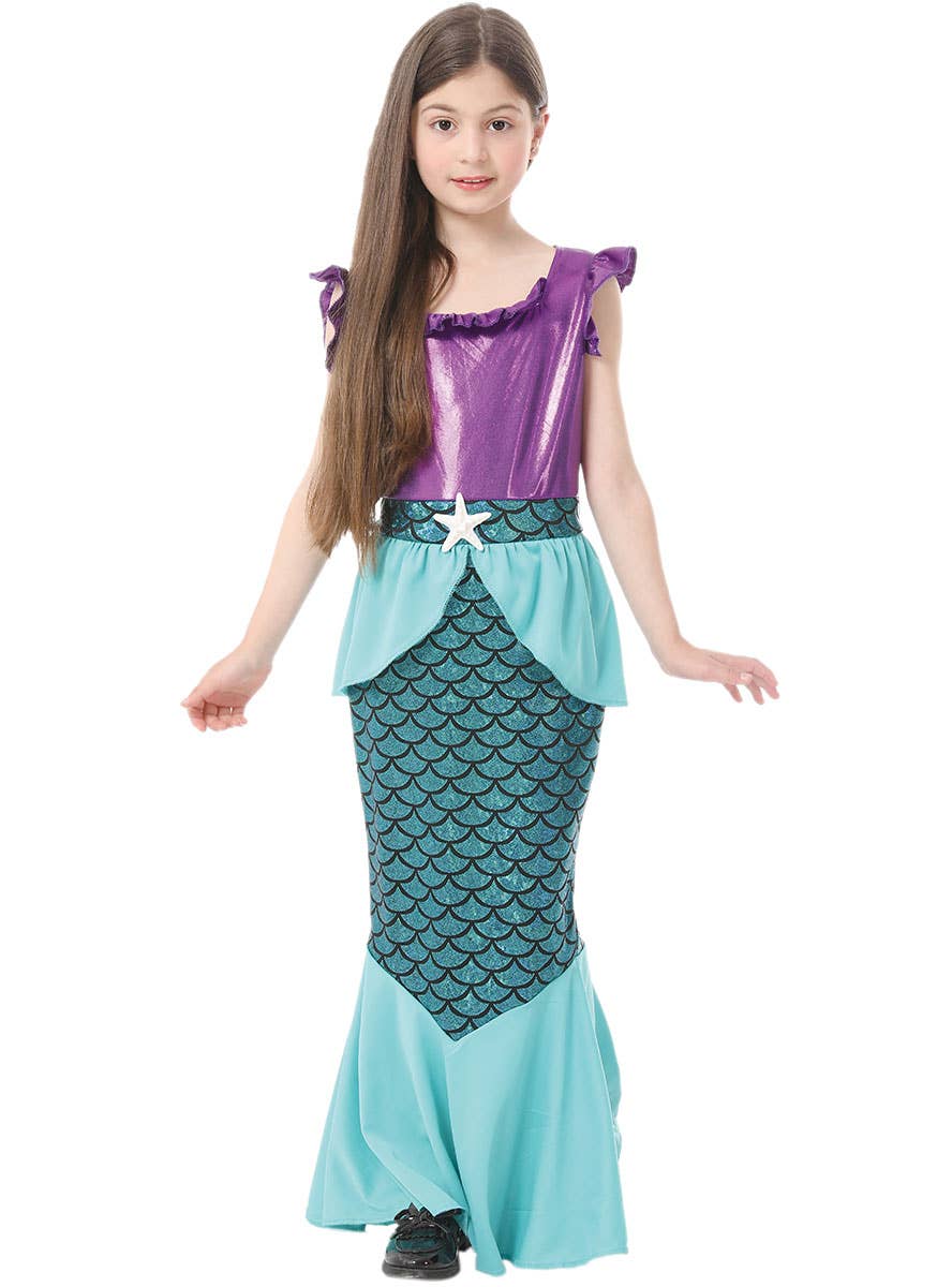 Image of Shimmery Teal and Purple Girl's Mermaid Costume - Alternate View