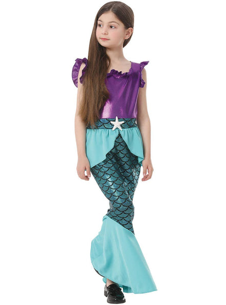 Image of Shimmery Teal and Purple Girl's Mermaid Costume - Front View