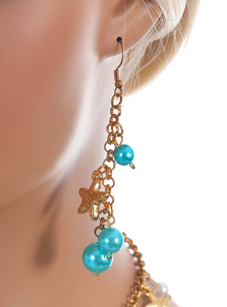 Image of Under the Sea Gold and Teal Mermaid Costume Earrings - Alternate Image 1