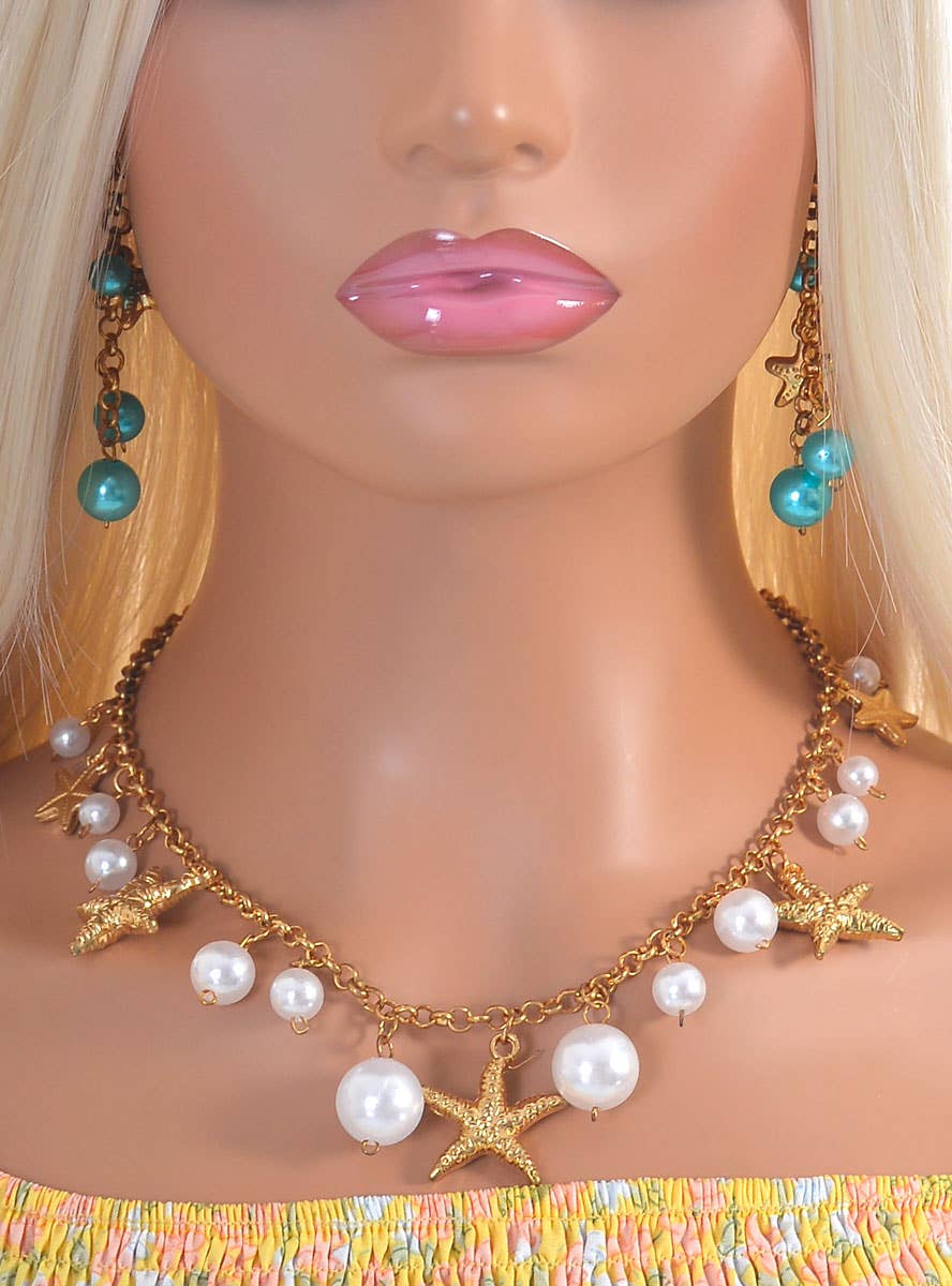 Image of Under the Sea Gold and White Mermaid Costume Necklace - Alternate Image 1