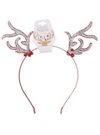 Image of Sparkly Red and Silver Glitter Reindeer Ears Christmas Headband