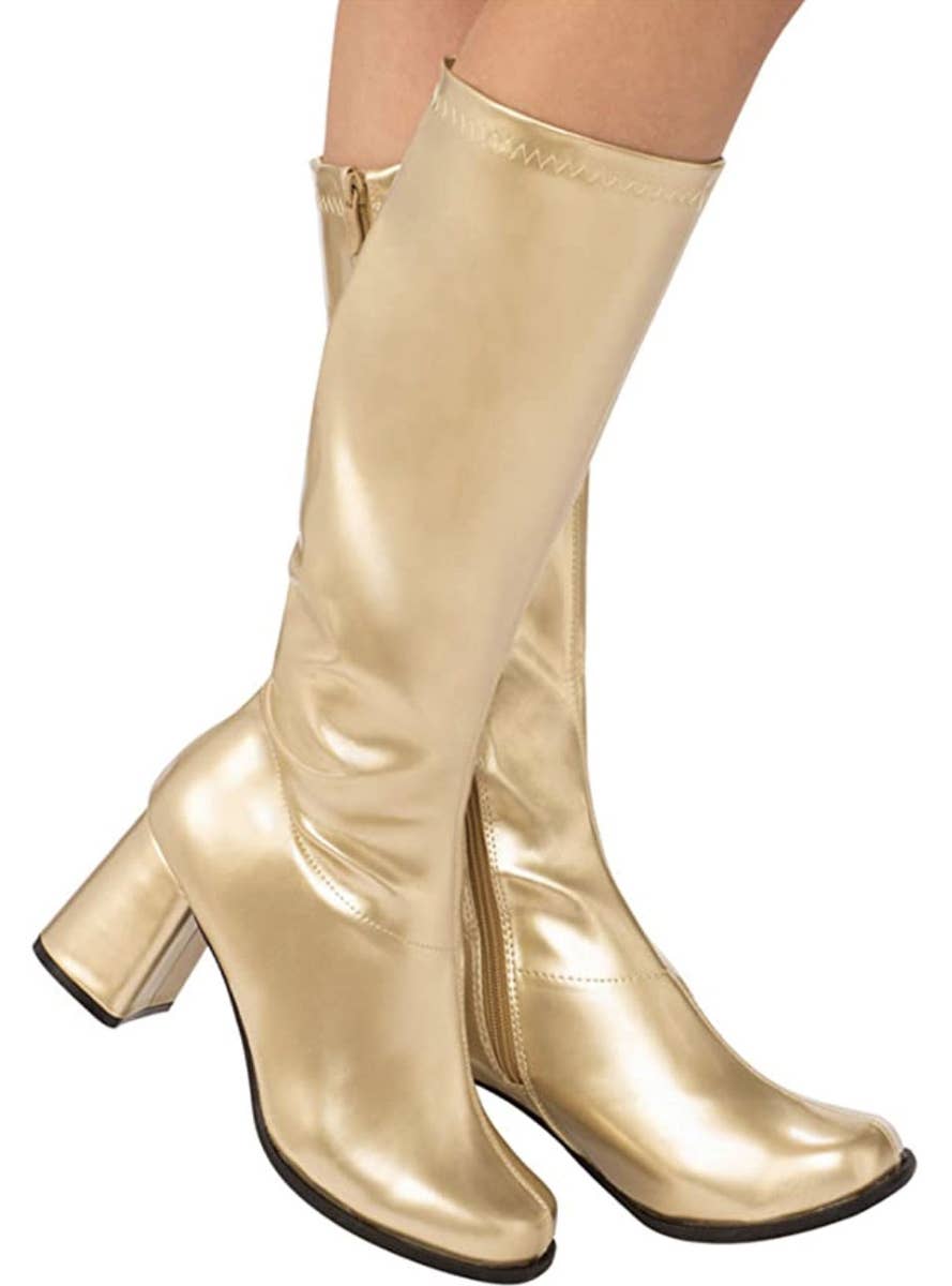 Womens Metallic Gold 1960s 70s Go Go Costume Boots