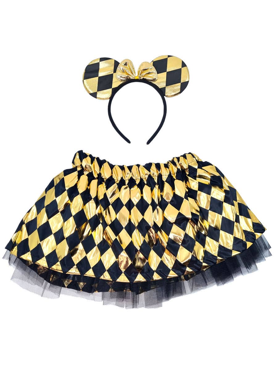 Image of Metallic Gold and Black Girl's Mouse Ears and Tutu Set