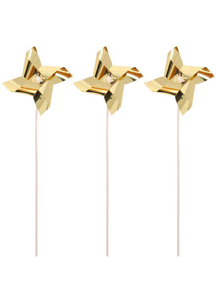 Image of Metallic Gold 6 Pack Windmill Cake Toppers