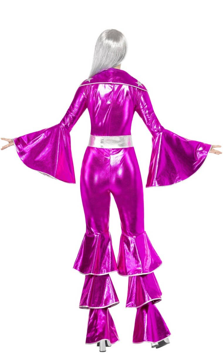 Dancing Queen Womens 1970s Metallic Pink ABBA Costume  - Back Image