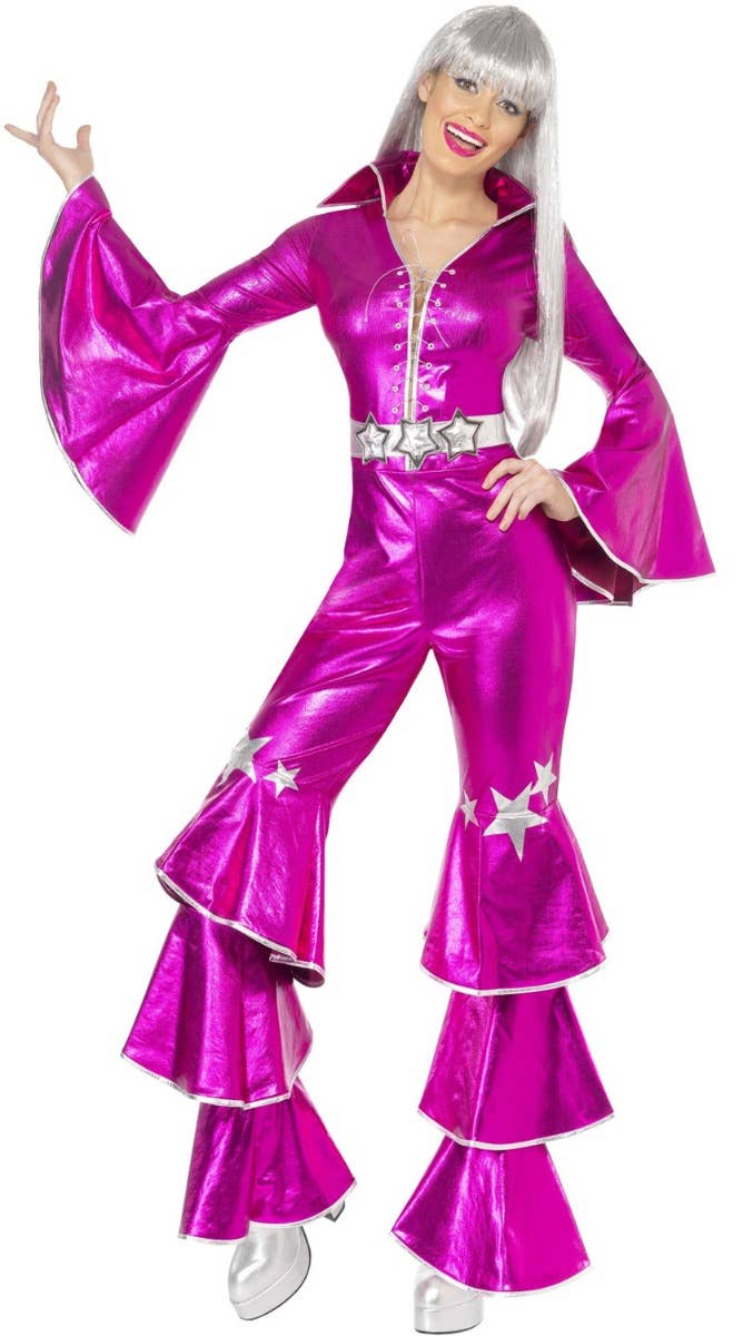 Dancing Queen Womens 1970s Metallic Pink ABBA Costume  - Main Image