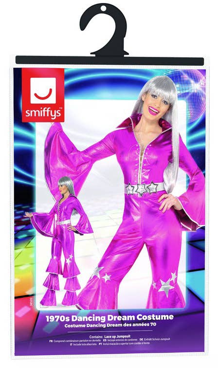 Dancing Queen Womens 1970s Metallic Pink ABBA Costume  - Pack Image