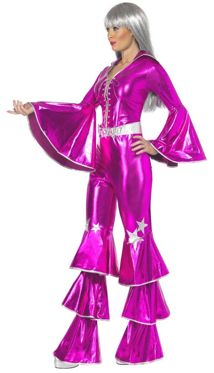 Dancing Queen Womens 1970s Metallic Pink ABBA Costume  - Side Image