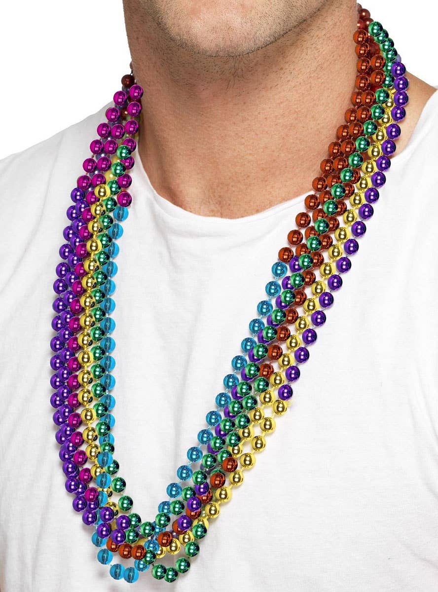 Image of Beaded Metallic Rainbow Costume Necklace Set