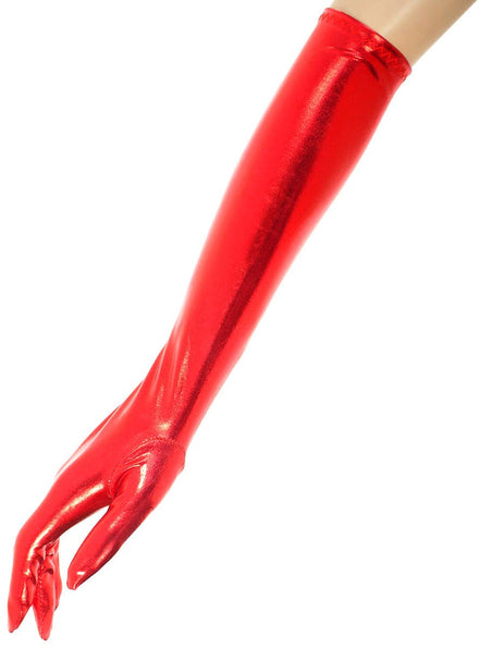 Image of Elbow Length Metallic Red Costume Gloves