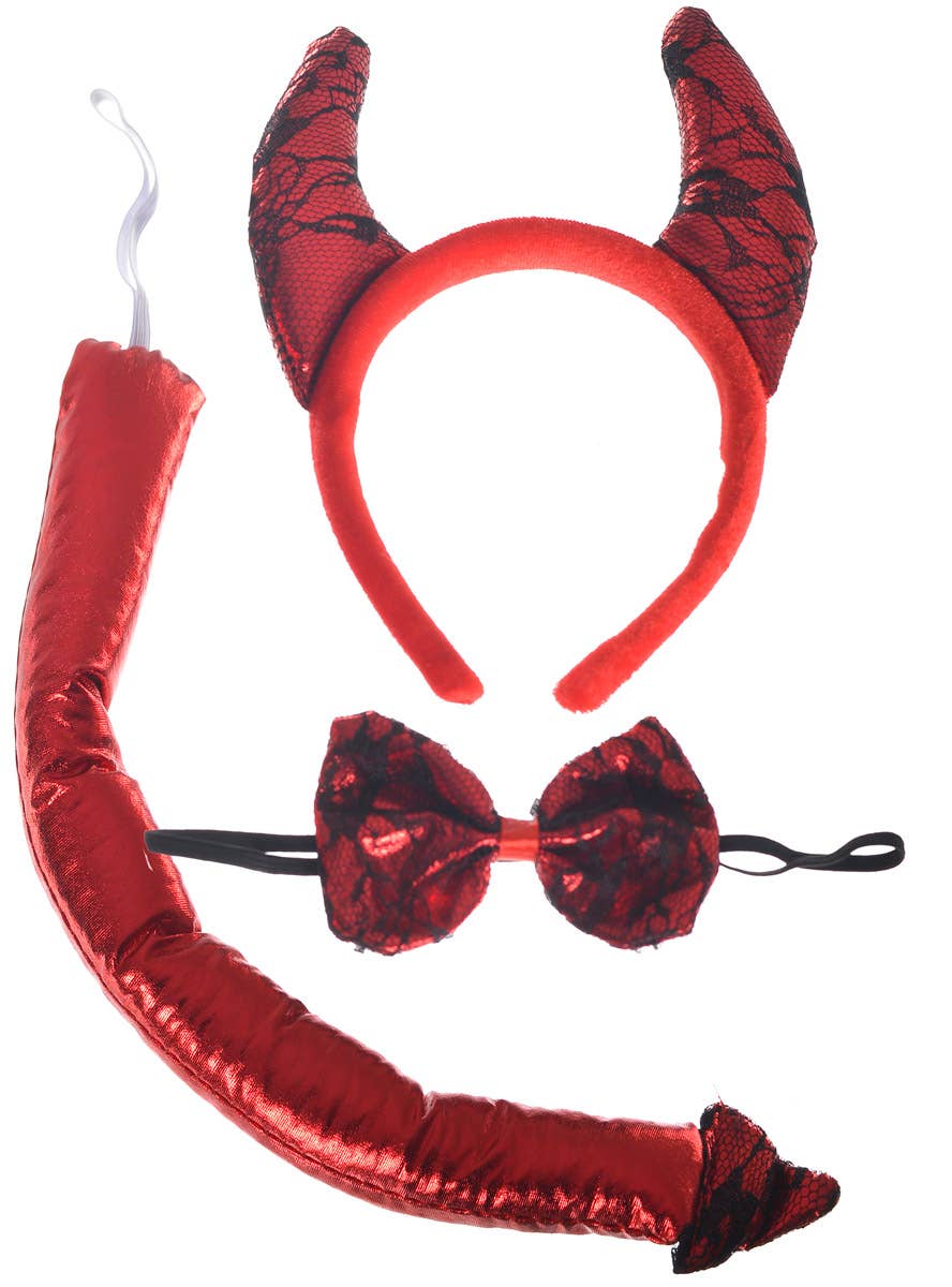 Image of Plush Metallic Red 3 Piece Devil Costume Accessory Kit - Main Image