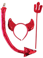 Image of Metallic Red Sequin Devil 3 Piece Halloween Accessory Set