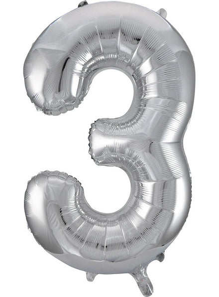 Image of Metallic Silver 84cm Number 3 Foil Balloon