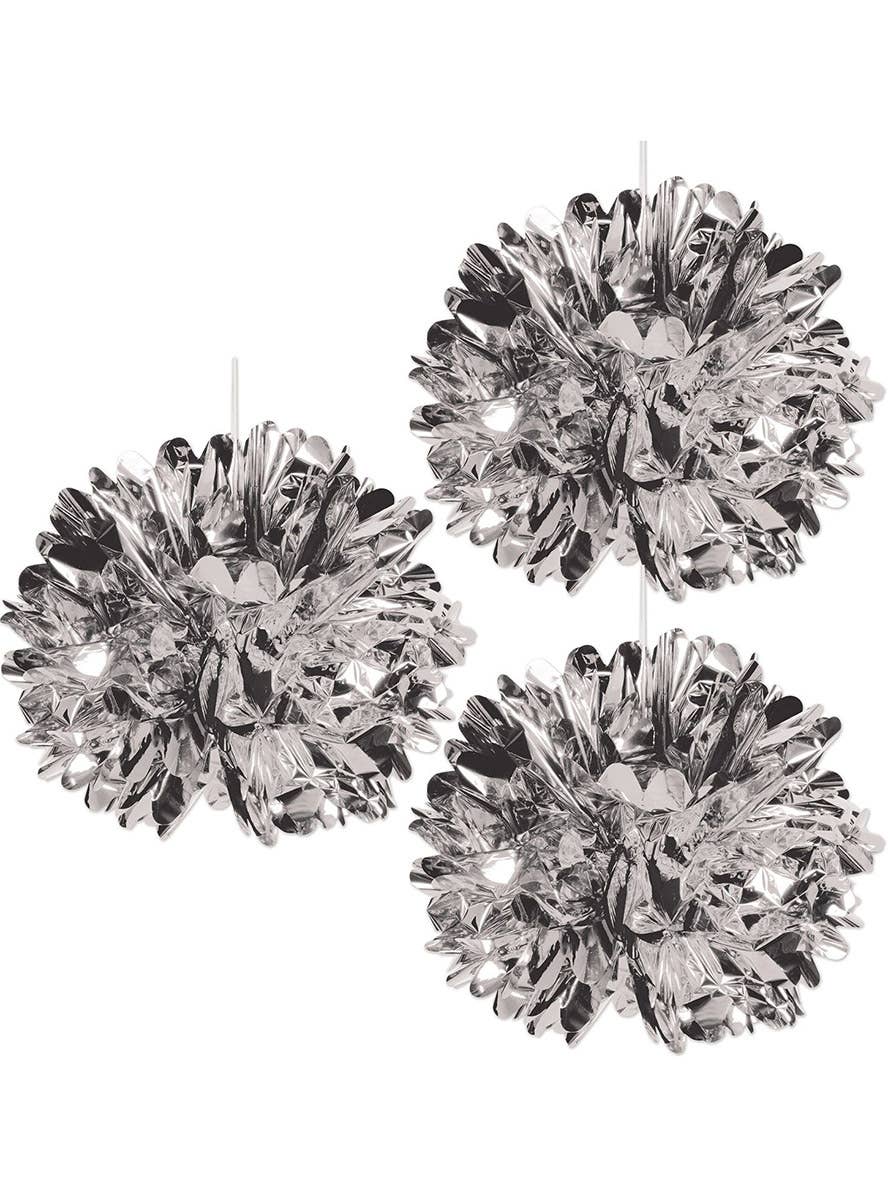 Image of Metallic Silver Foil Balls Hanging Decoration