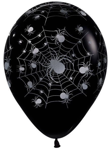 Image of Metallic Silver Spider Print 12 Pack Halloween Balloons