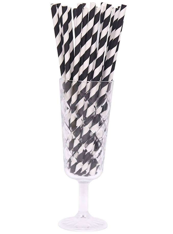 Image of Midnight Black and White Stripe 50 Pack Paper Straws