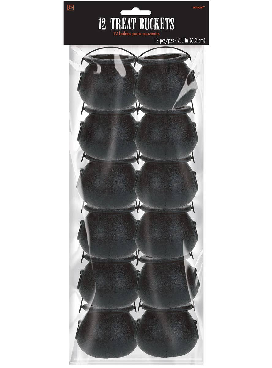 Image of Mini Black Plastic 12 Pack Witch Cauldrons