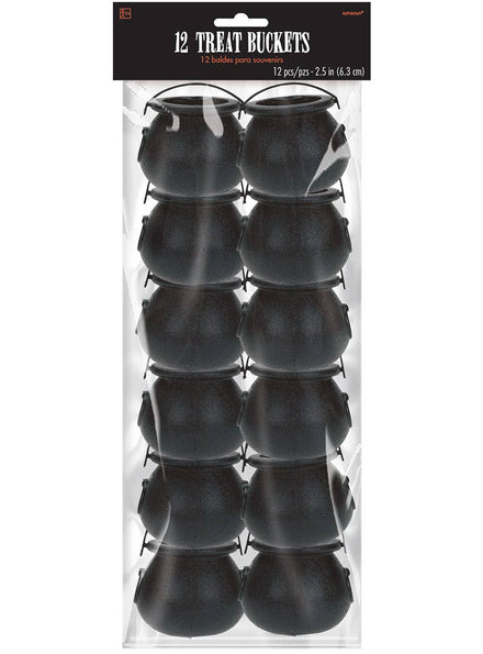 Image of Mini Black Plastic 12 Pack Witch Cauldrons