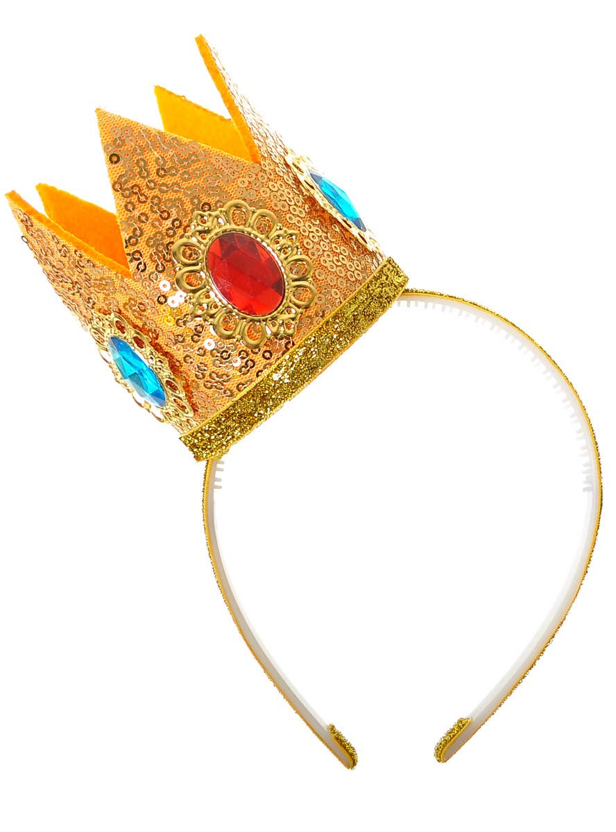 Image of Jewelled Gold Glitter Mini Crown on Headband - Alternate Image 1