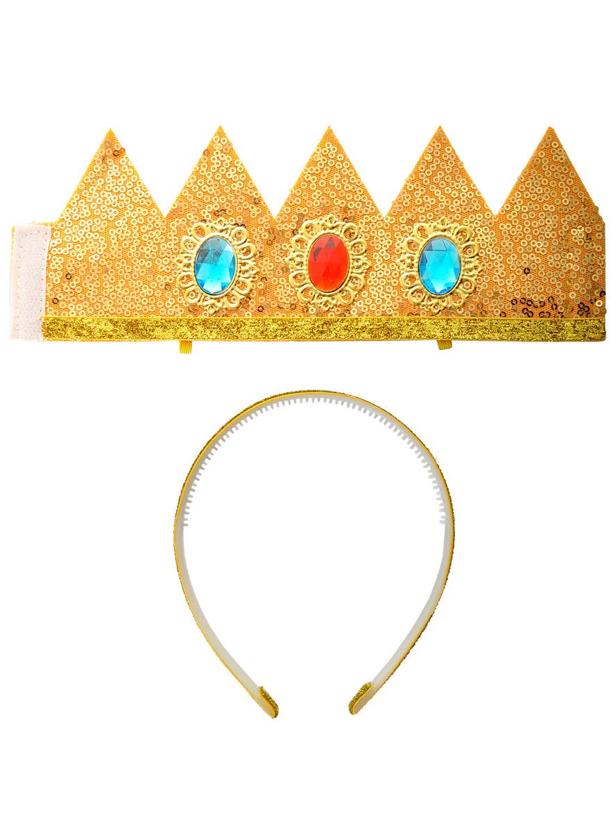 Image of Jewelled Gold Glitter Mini Crown on Headband - Alternate Image 2