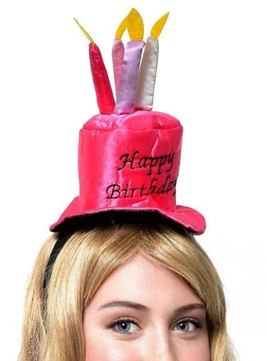 Image of Happy Birthday Mini Pink Costume Top Hat - Close Up