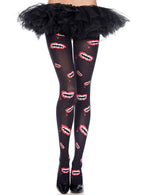 Women's Vampire Fang Print Red and Black Halloween Stockings