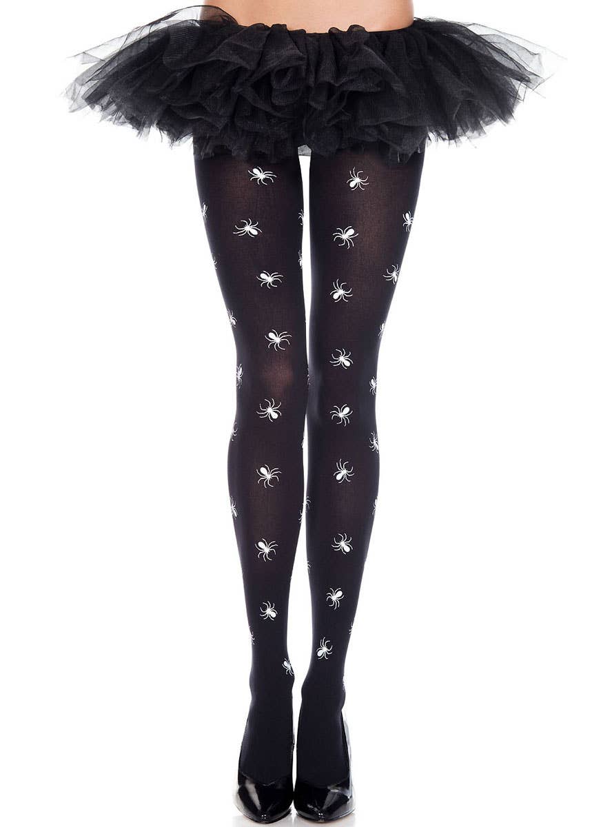 Women's Black and White Spider Print Halloween Stockings