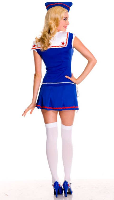 Bright Blue Nautical Women's Sexy Sailor Costume - Back Image