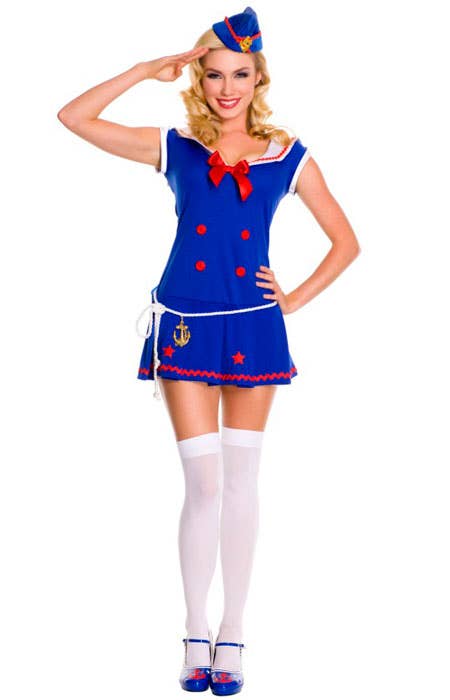 Bright Blue Nautical Women's Sexy Sailor Costume - Front Image