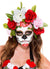 Women's Mexican Sugar Skull Masquerade Mask with Red and White Flowers