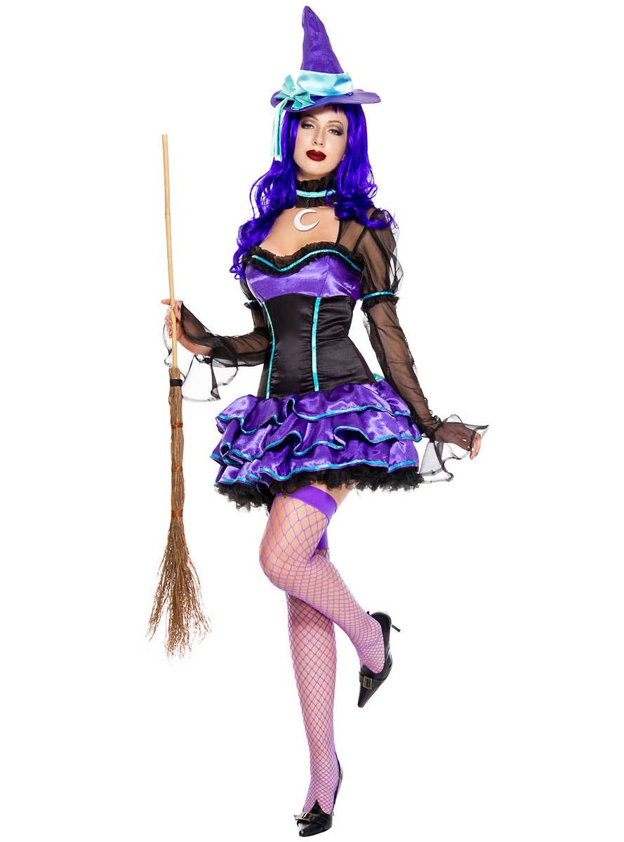 Women's Sexy Purple Witch Halloween Fancy Dress Costume Front Image
