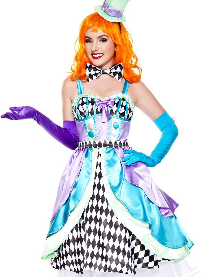 Miss Mad Hatter Women's Fairytale Fancy Dress Costume Close Front Image