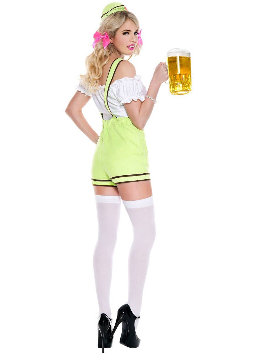 Women's Green Lederhosen Eye Catching Bavarian Oktoberfest Costume Back Image