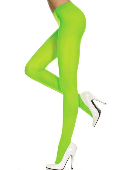 Music Legs Opaque Neon Green Women's Pantyhose - Side Image